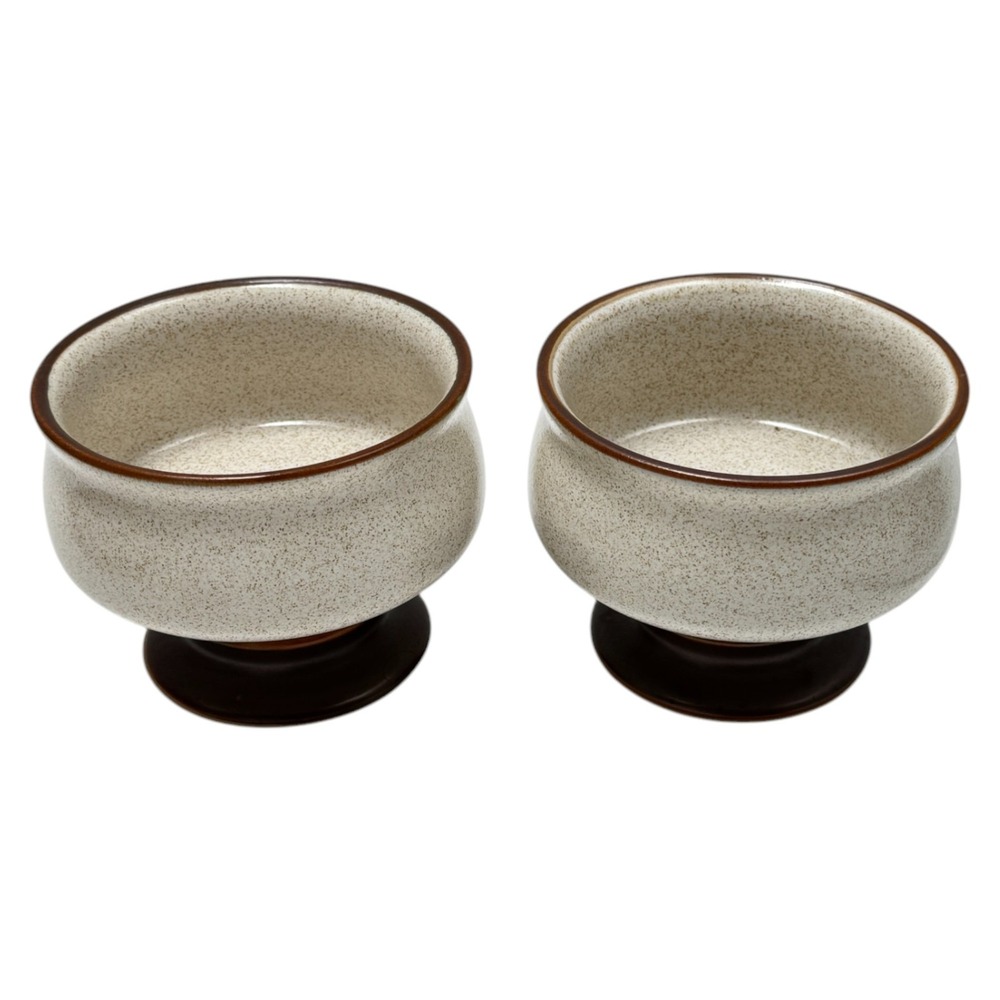 Denby Potters Wheel Footed Dessert Bowl 5 in Lot 2 Pottery Brown Speckle 1970S